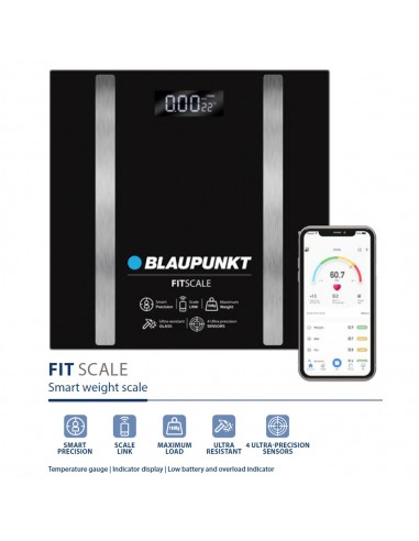 Balanza de Baño BLAUPUNKT Fit Scale Link Android iOS 180Kg Vidrio Negra