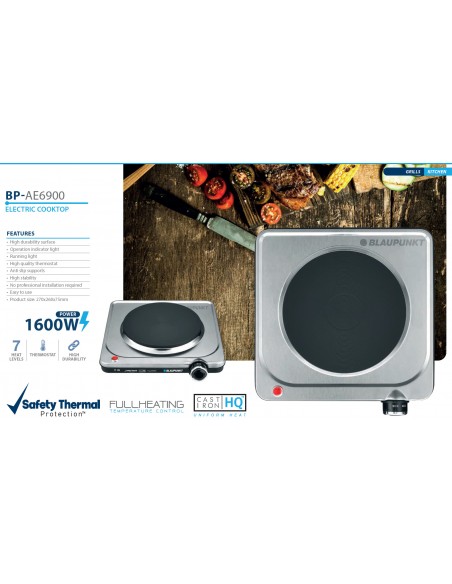 Anafe Eléctrico Blaupunkt BP-AE6900 | Placas de Hierro Fundido y Termostato