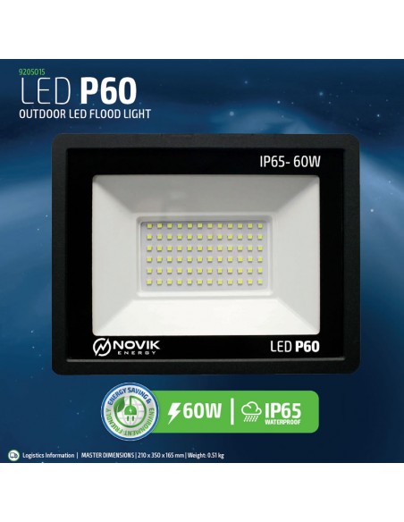 Reflector LED Exterior Novik P60 60W | Bajo Consumo y Alta Durabilidad
