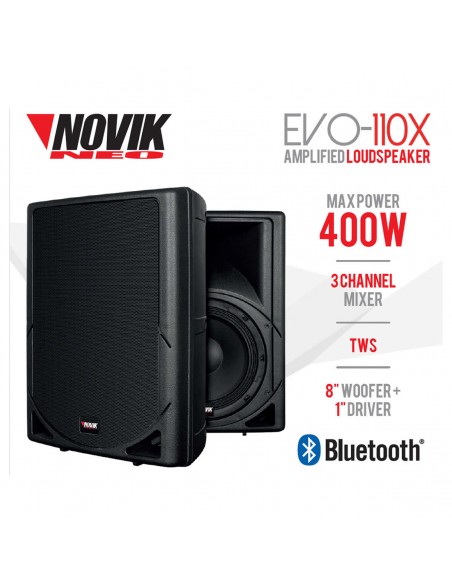 Bafle Activo NOVIK EVO-110X Bluetooth TWS Woofer 8" Mixer 3 Canales 100W RMS