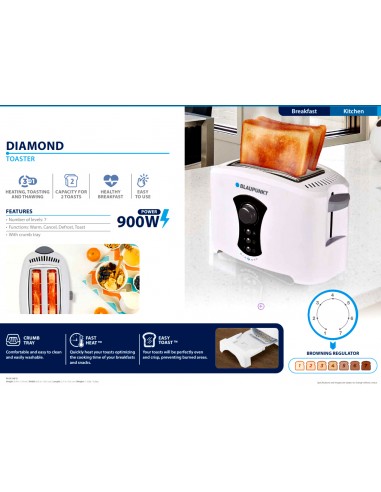 Tostadora Diamond 2 Rebanadas | 7 Niveles y Función Descongelar