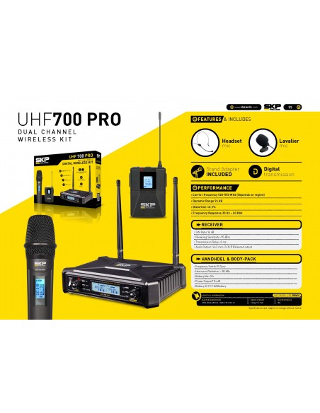 Set Micrófonos Inalámbricos SKP UHF-700 Pro 300 Canales | 101dB