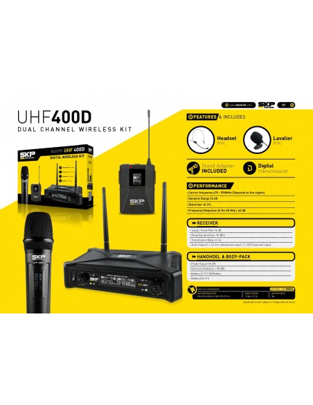Set Micrófono Inalámbrico SKP UHF-400D de Mano