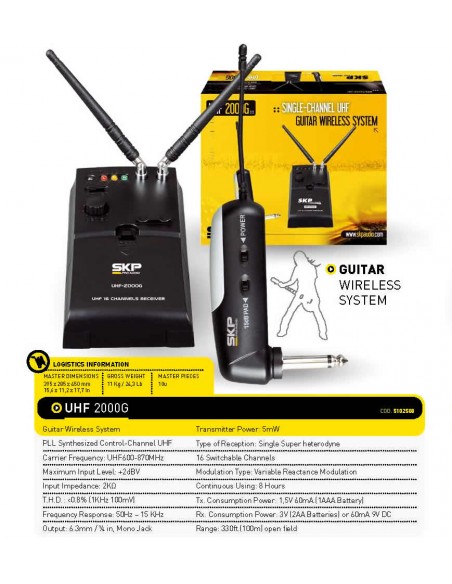 Sistema inalámbrico para guitarra SKP UHF-2000G | Sonido libre y sin cables