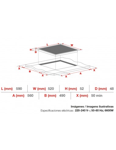 Anafe Eléctrico Empotrable Telefunken | 4 Hornallas | Vitrocerámico