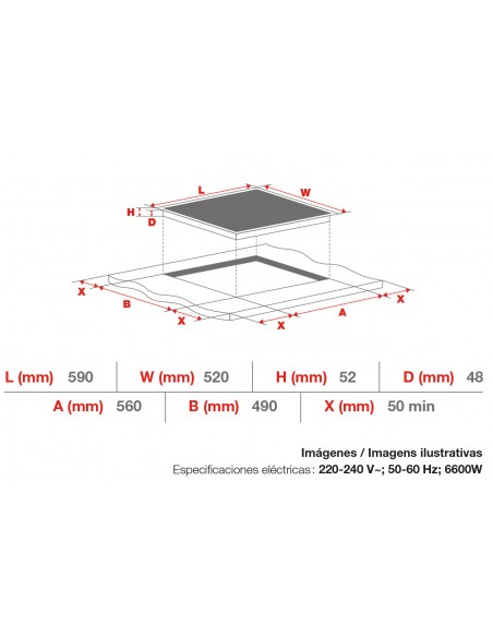 Anafe Eléctrico Empotrable Telefunken | 4 Hornallas | Vitrocerámico