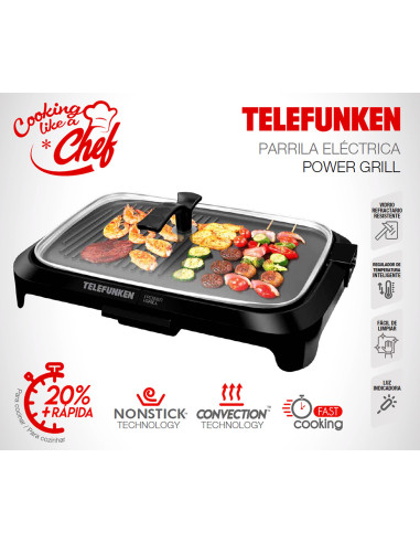 Parrilla Eléctrica Telefunken 1600W | Grill 1600W | Cocción Saludable y Rápida