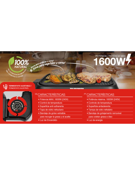 Parrilla Eléctrica Telefunken 1600W | Grill 1600W | Cocción Saludable y Rápida