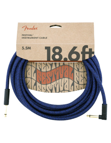 Cable Instrumento FENDER Festival Blue Dream 18,6ft  Ángulo Recto Conectores Dorados 5.5mts