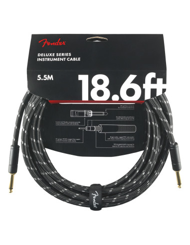 Cable Instrumento FENDER DELUXE Series 18,6ft Tweed Negro Conectores Enchapados Oro 24K 5.5mts