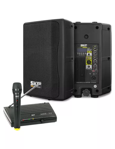 Combo Bafle Potenciado SKP SK-1PX Bluetooth TWS Woofer 8" + Micrófono Inalámbrico SKP VHF 695 Alcance 50m