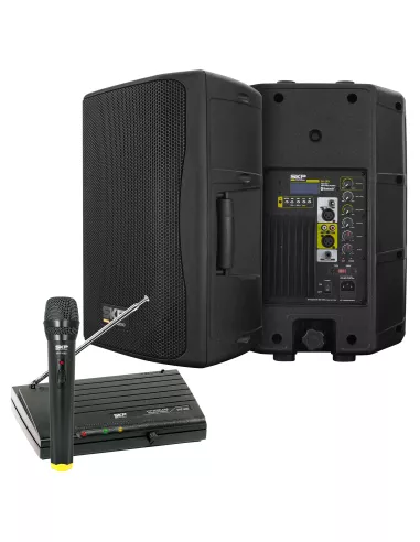 Combo Bafle Potenciado SKP SK-2PX Bluetooth TWS Woofer 10" + Micrófono Inalámbrico SKP VHF 695 Alcance 50m