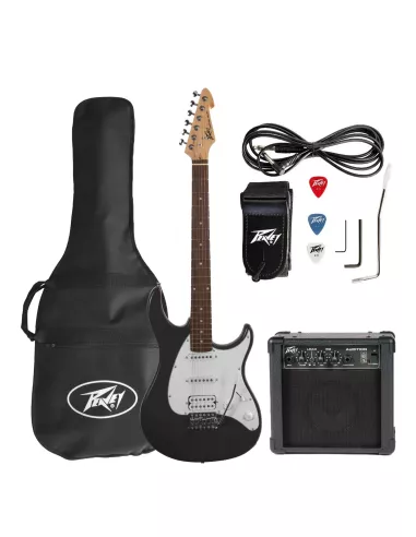 Kit PEAVEY Guitarra Eléctrica Raptor Plus Black con Amplificador Combinado Audition Parlante 4" 7W RMS