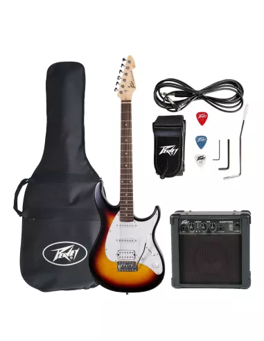 Kit PEAVEY Guitarra Eléctrica Raptor Plus Sunburst con Amplificador Combinado Audition Parlante 4" 7W RMS