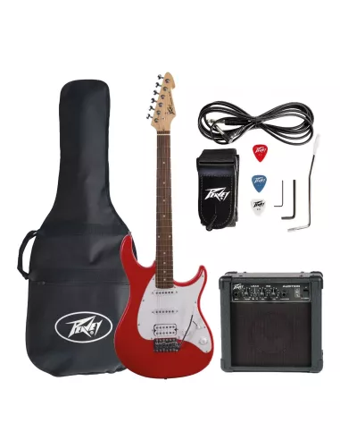 Kit PEAVEY Guitarra Eléctrica Raptor Plus Red con Amplificador Combinado Audition Parlante 4" 7W RMS