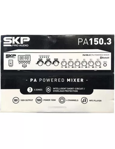 Amplificador Mixer SKP PA 150.3 BT 150W RMS 3 Zonas | Instalación Comercial |101dB