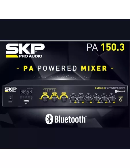 Amplificador Mixer SKP PA 150.3 BT 150W RMS 3 Zonas | Instalación Comercial |101dB