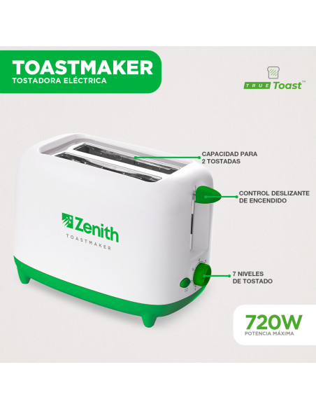 Tostadora Zenith Toastmaker 720W | 7 Niveles de Tostado + Recogemigas | 101db