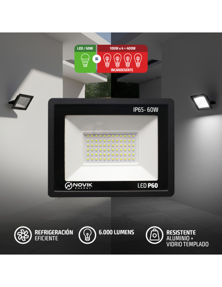Reflector LED Exterior Novik P60 60W | Bajo Consumo y Alta Durabilidad