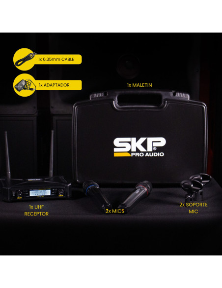 Set x2 Micrófonos Inalámbricos SKP UHF-600 Pro | 101dB
