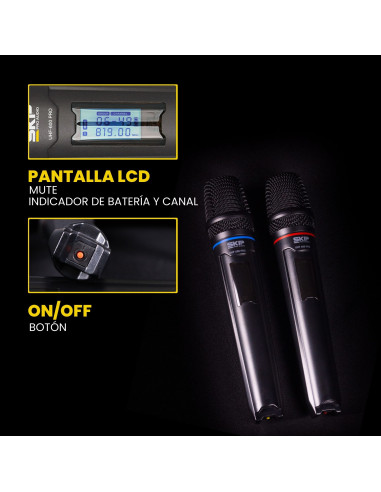 Set x2 Micrófonos Inalámbricos SKP UHF-600 Pro | 101dB