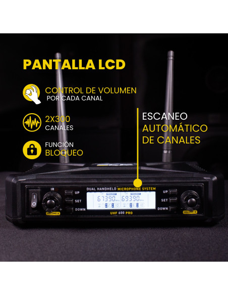 Set x2 Micrófonos Inalámbricos SKP UHF-600 Pro | 101dB