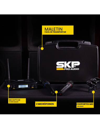Set x2 Micrófonos Inalámbricos SKP UHF-600 Pro | 101dB