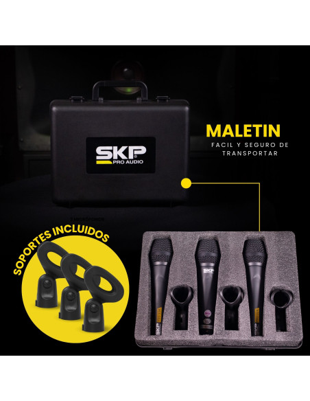Set x3 Micrófonos Dinámicos SKP PRO-33K Mano | 101dB