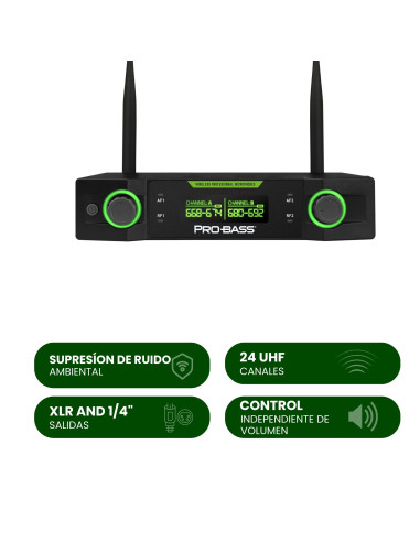 Micrófonos Inalámbricos Probass UF-224 UHF 24 Canales | 101dB
