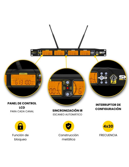 SKP Conference 4 – Sistema Inalámbrico UHF 4 Micrófonos Profesional | 101dB