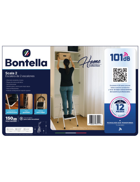 Escalera Plegable 2 Escalones Acero 150 kg Antideslizante -101dB