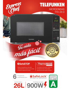 Microondas Telefunken TFK-26 D 26L 900W Clase A | 101dB 2
