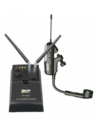 Sistema Micrófono Inalámbrico para Saxo SKP UHF-4000S 16 Canales 100m Alcance 8hs Uso Contínuo