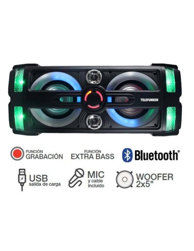 Parlante Portátil Bluetooth Telefunken Neon 25 Led Micrófono 60W